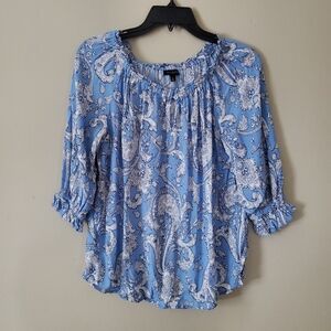 Talbots Stretch Keyhole Blouse Size Small Blue Feminine Professional